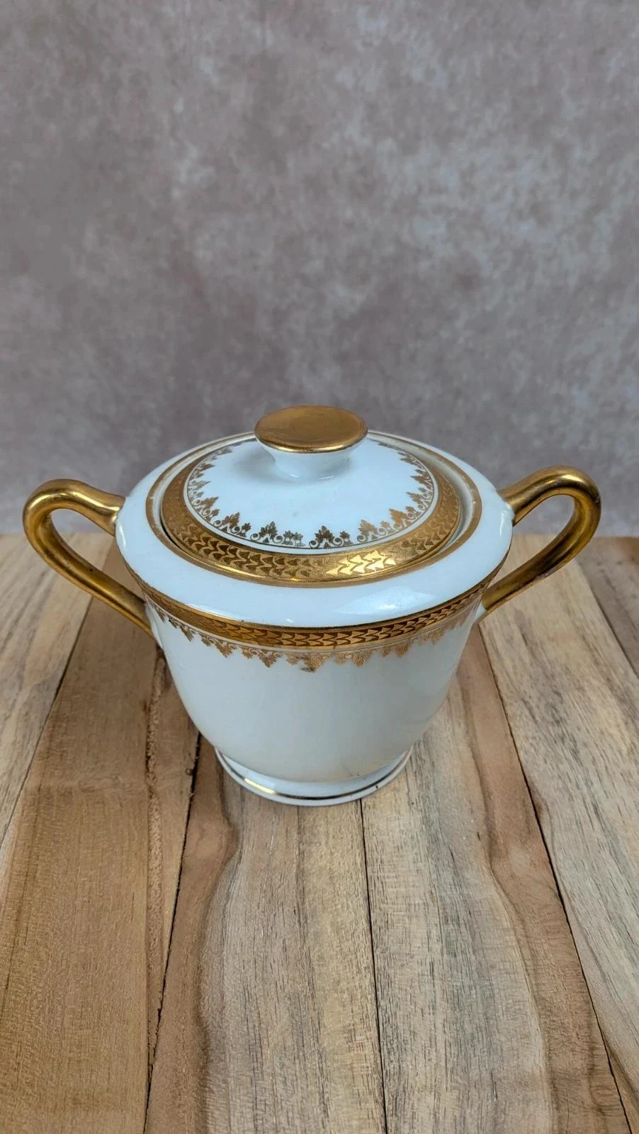 Oude suikerpot in porselein van Limoges – elegant goudkleurig decor – photo 6